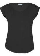 Front view black basic v-neck women's top