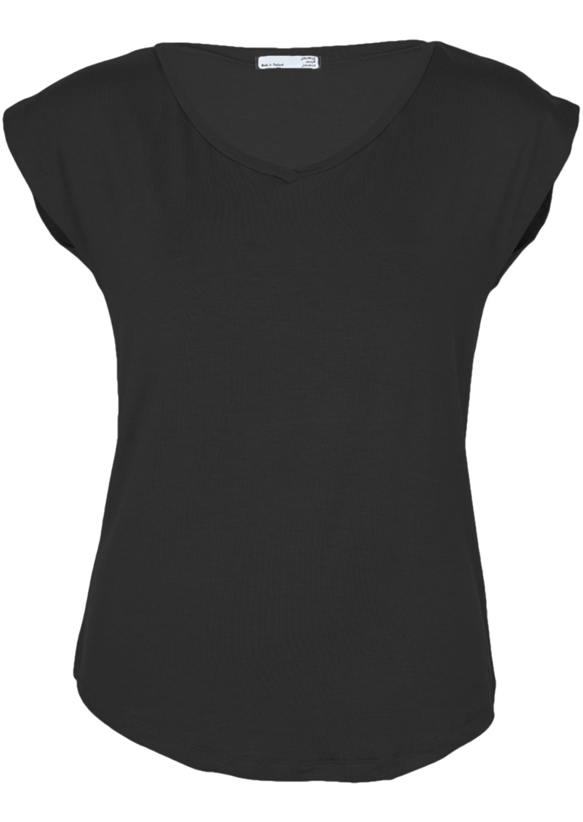 Front view black basic v-neck women's top