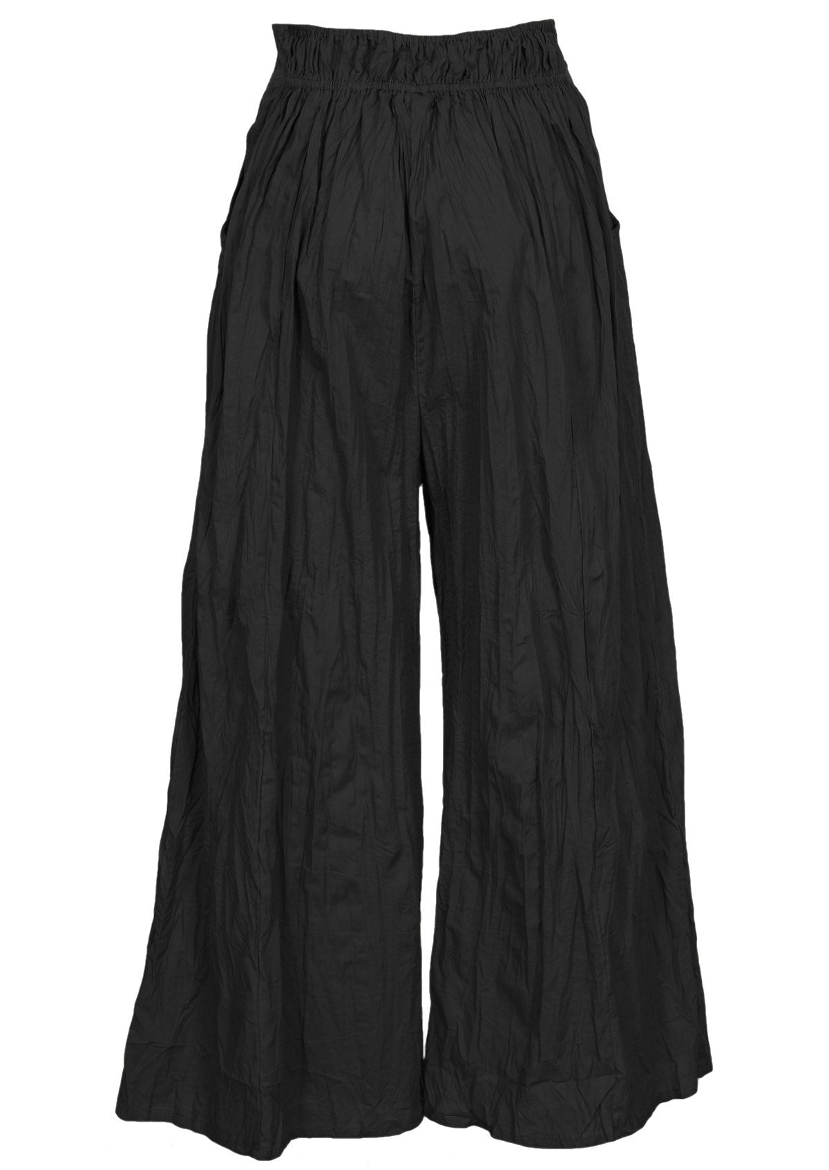 back view of loose fit women's cotton pants in black