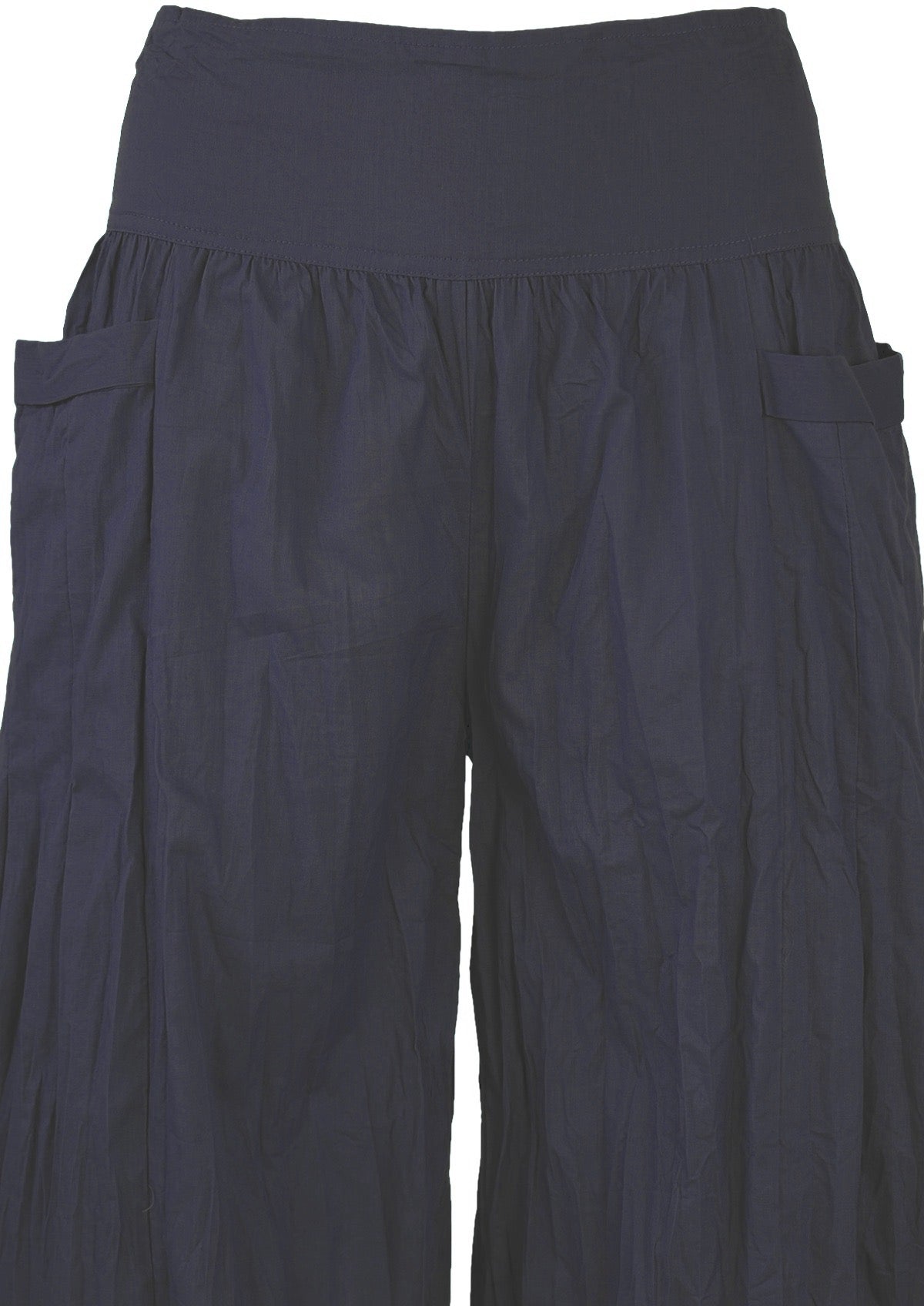 close up pant waistband flat front shirred back