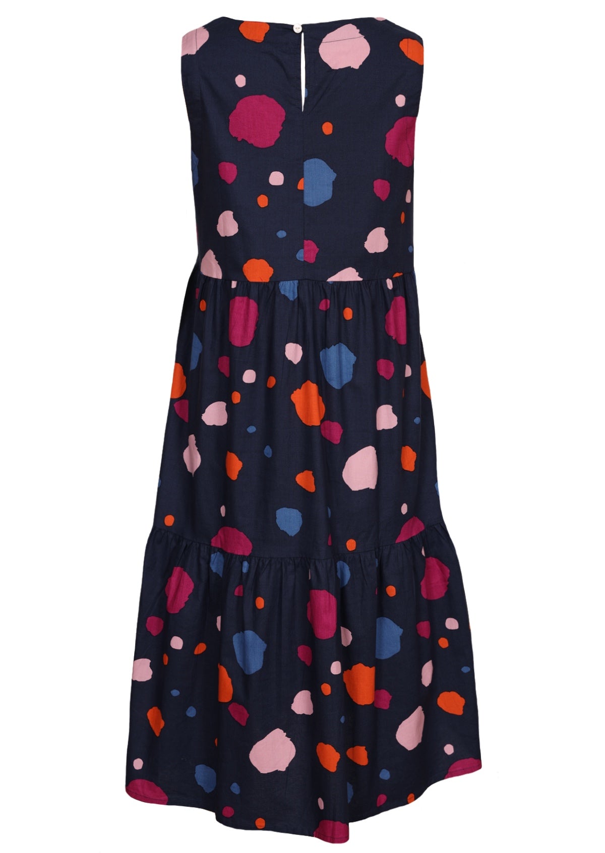 Back View Tiered Cotton Dress with button back closure.