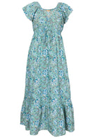 Long flowy, floral printed cotton maxi dress with drawstring at the elasticated waist.