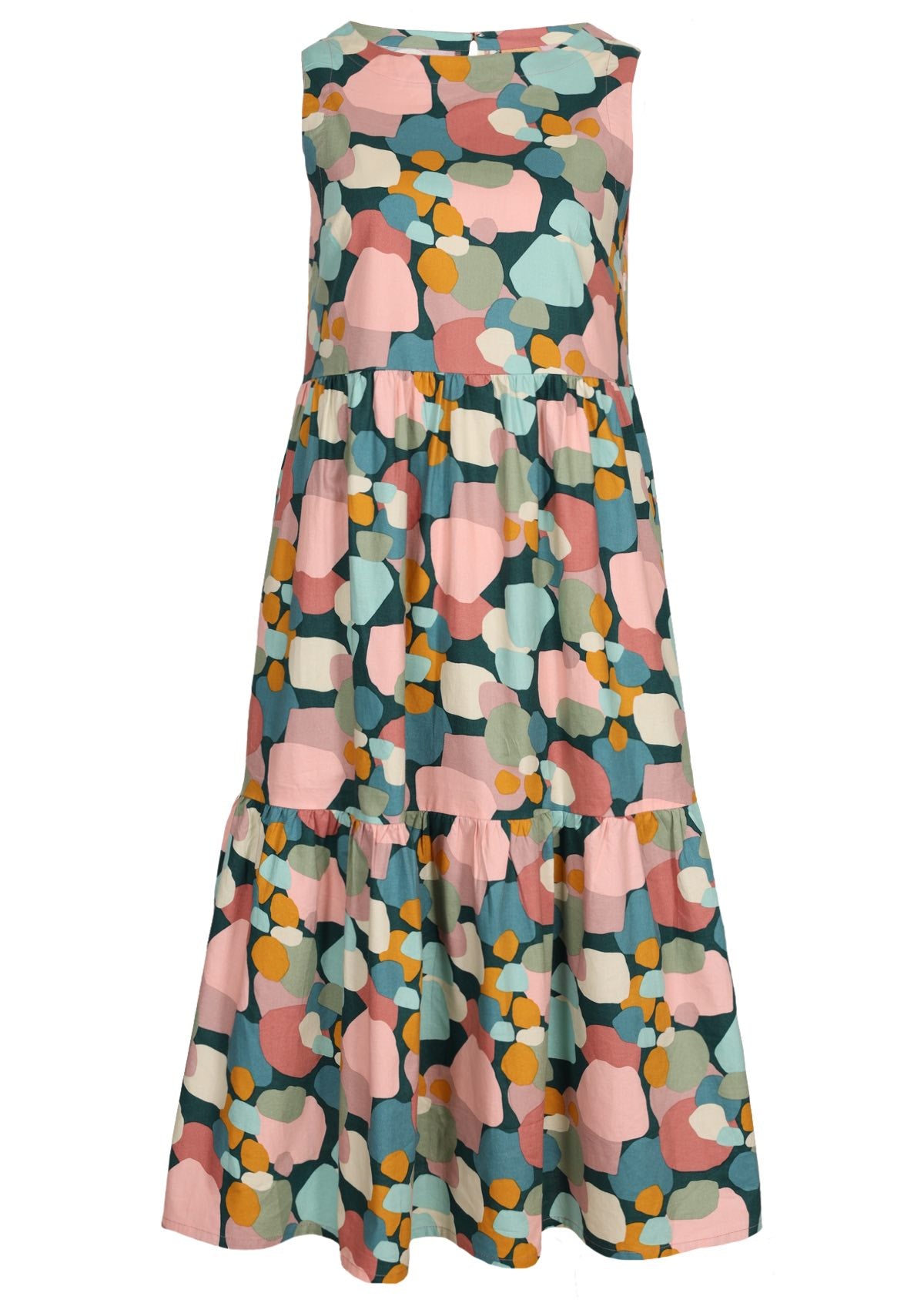high neck cotton midi dress with tiers