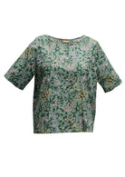 100% cotton Tshirt sleeve top in sage green based floral print.