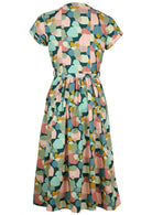 back view midi dress with pink tuck pleats below back