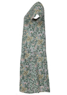 Side View Short Sleeve Cotton Floral Dress with pockets.