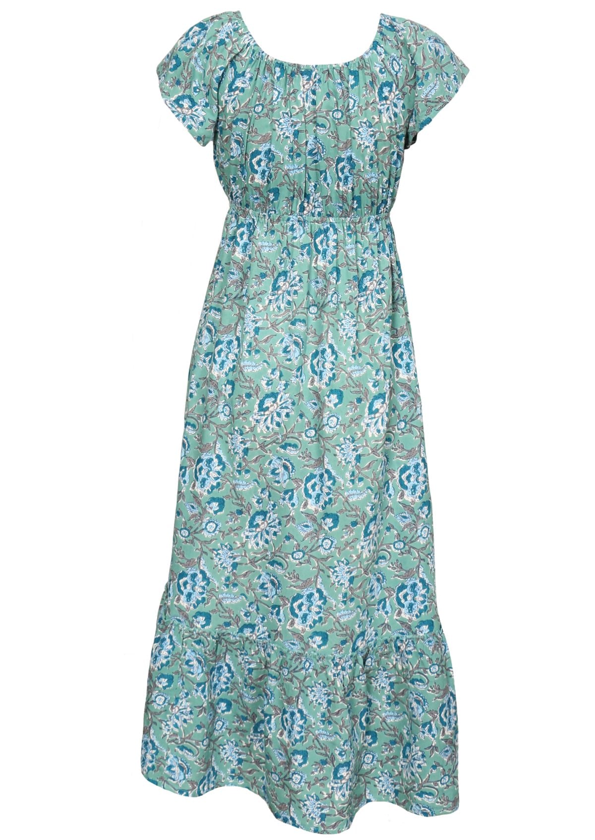 Floral print cotton maxi dress with tier at the bottom of the dress.