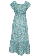 Floral print cotton maxi dress with tier at the bottom of the dress.