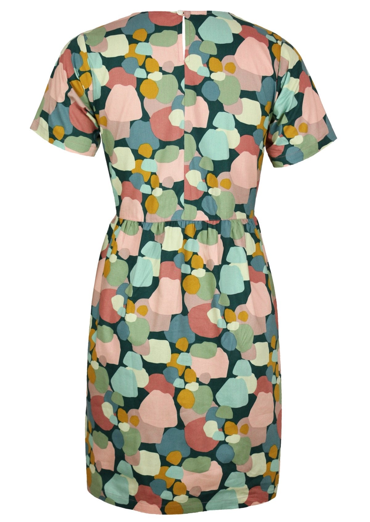 back view 100% cotton women's dress with back button neck closure