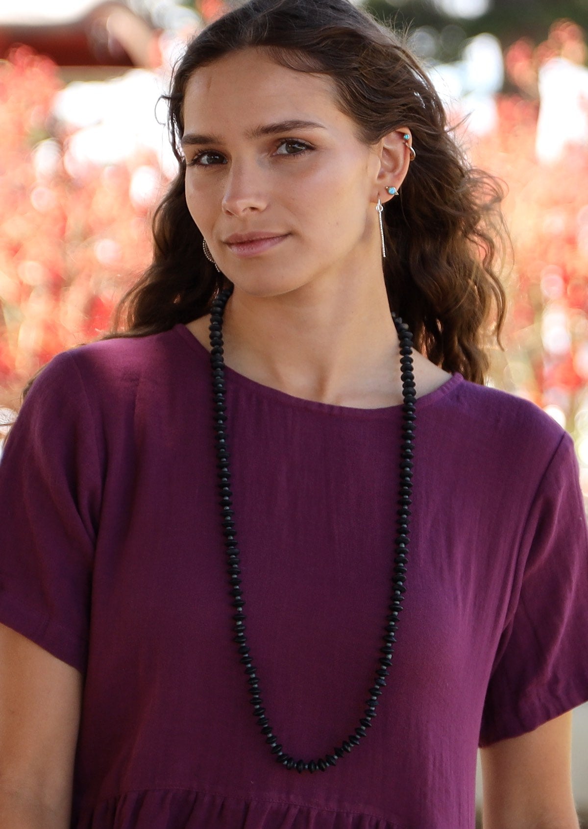 single strand black natural wood bead necklace Australia