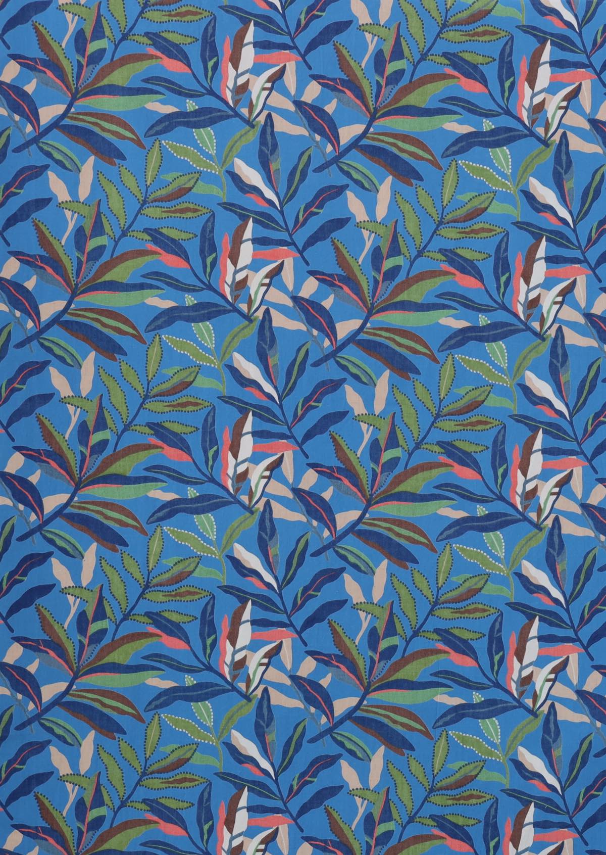 Breeze Print Collection - Blue Based Multi-coloured Leaf Print Cotton