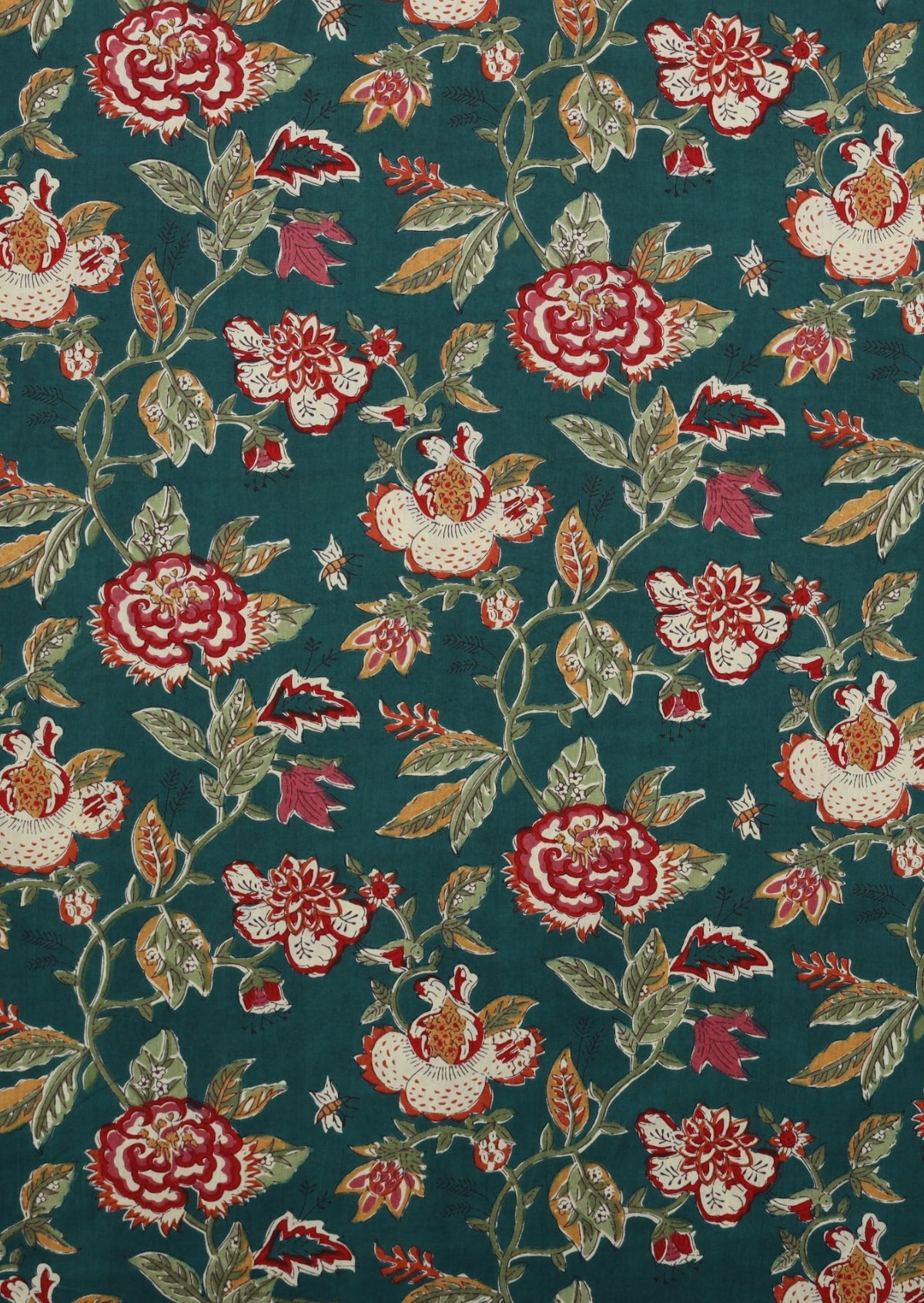 Wild Garland Print Collection - sophisticated large scale teal based floral print cotton
