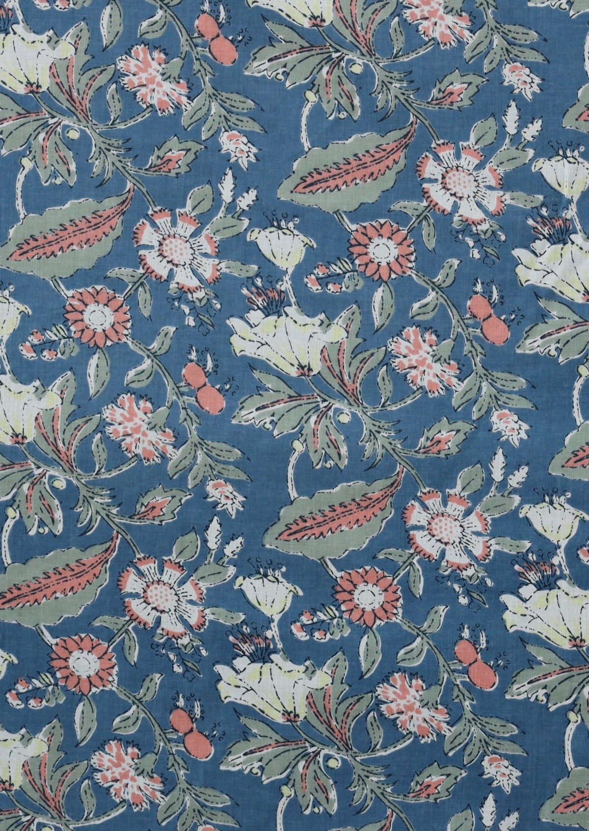 Poppy Print Collection - Cotton Dusty Blue Based Floral Print