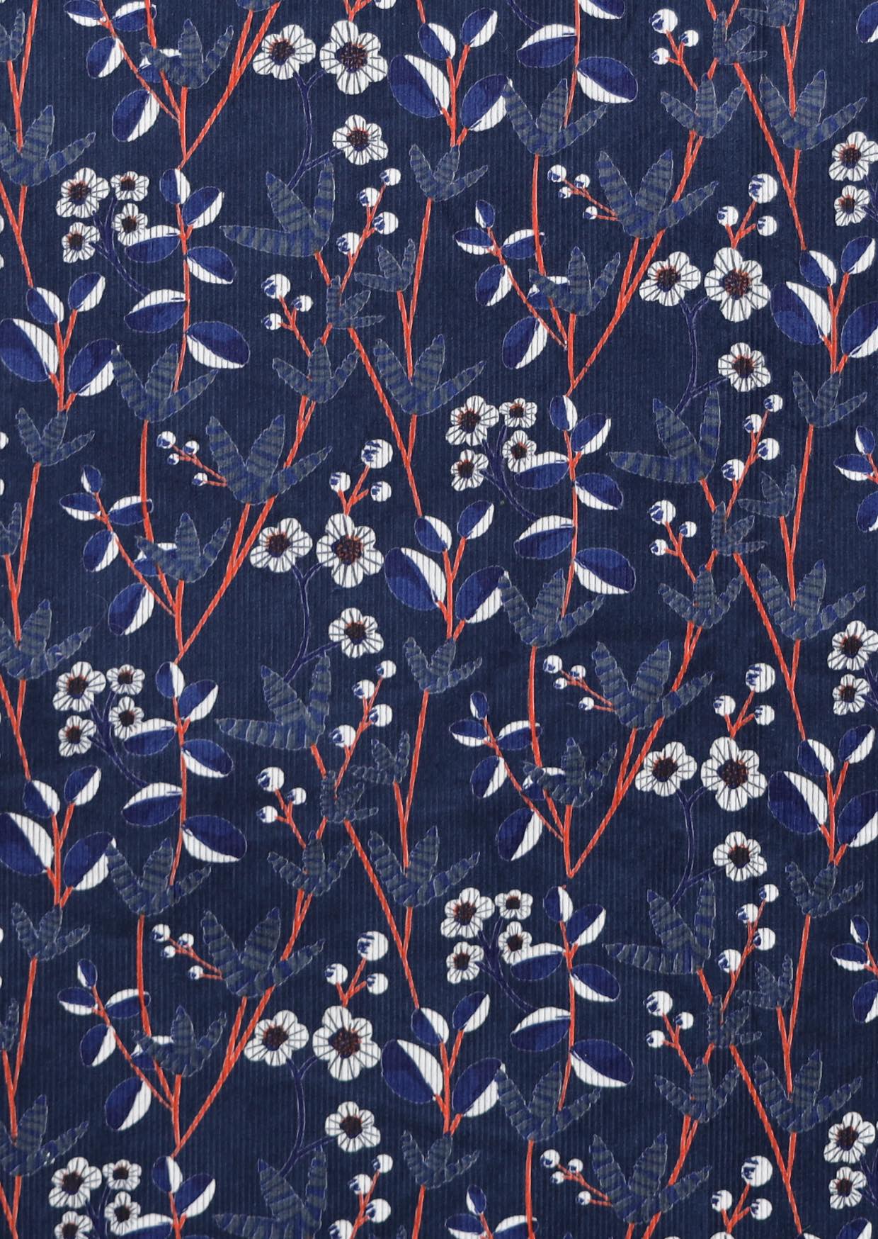 Meadow Corduroy Print - Retro Style Print with a Navy Blue Base