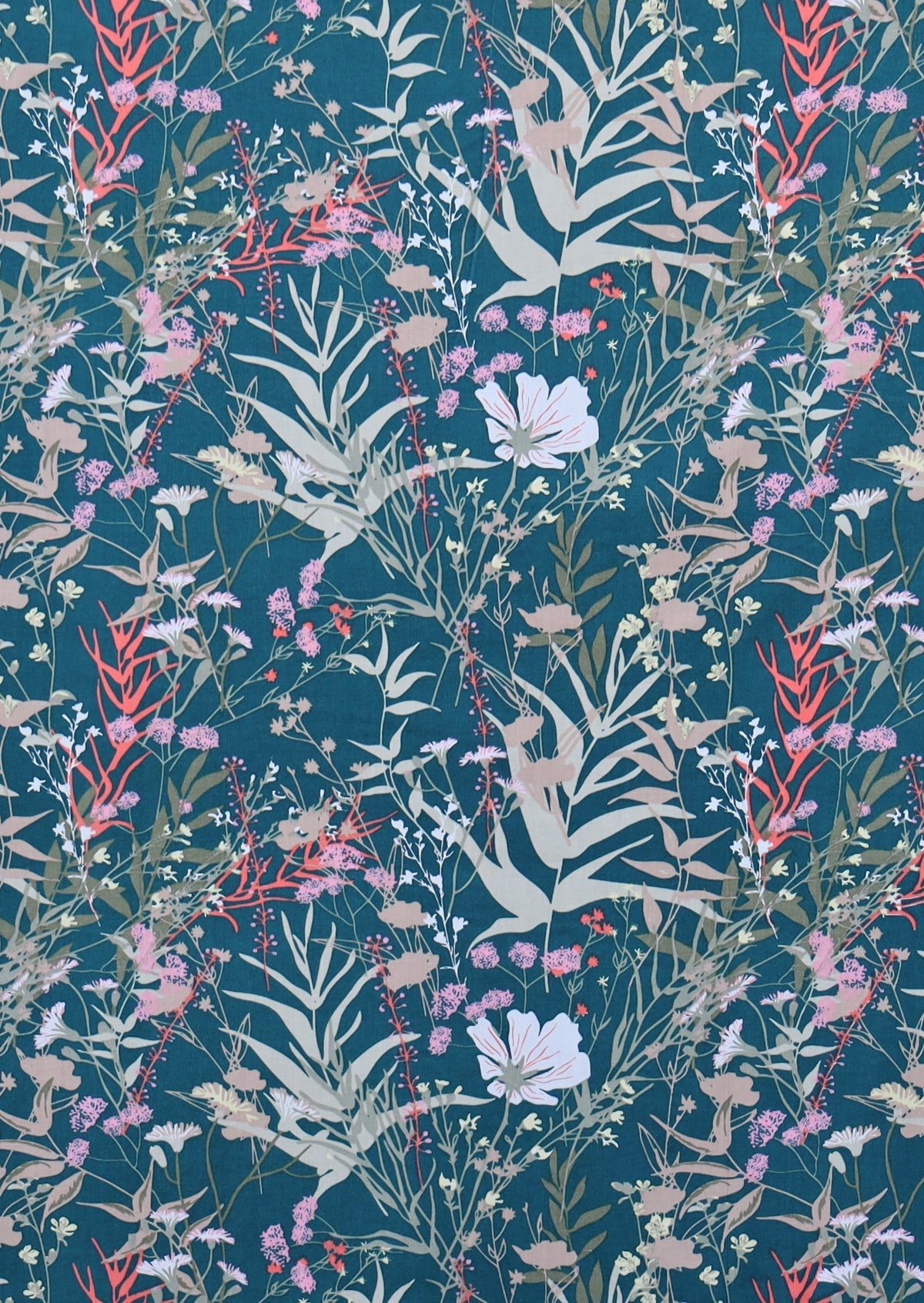 Verdure Print Collection - cotton field of flowers print with teal base