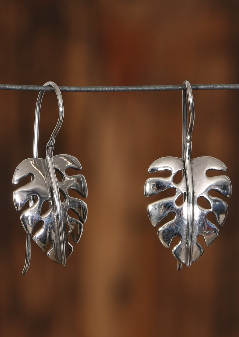Silver leaf earrings with fenestrations for interest