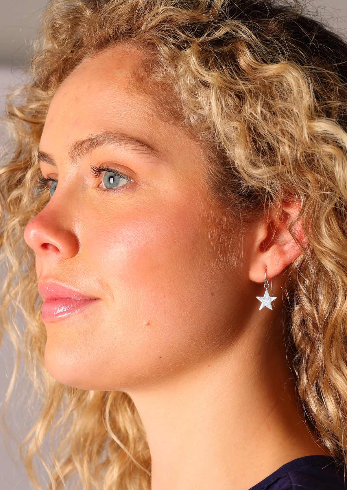Simple sterling silver flat star shaped hook earrings