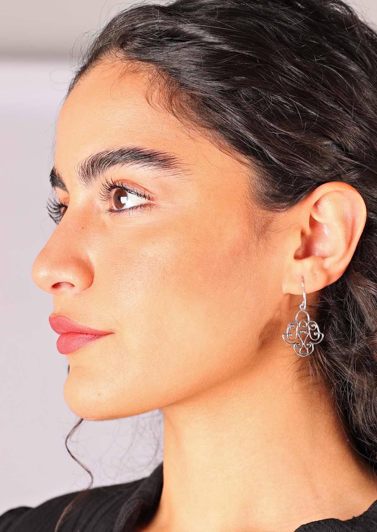 40mm long sterling silver hook earrings with gorgeous filigree window
