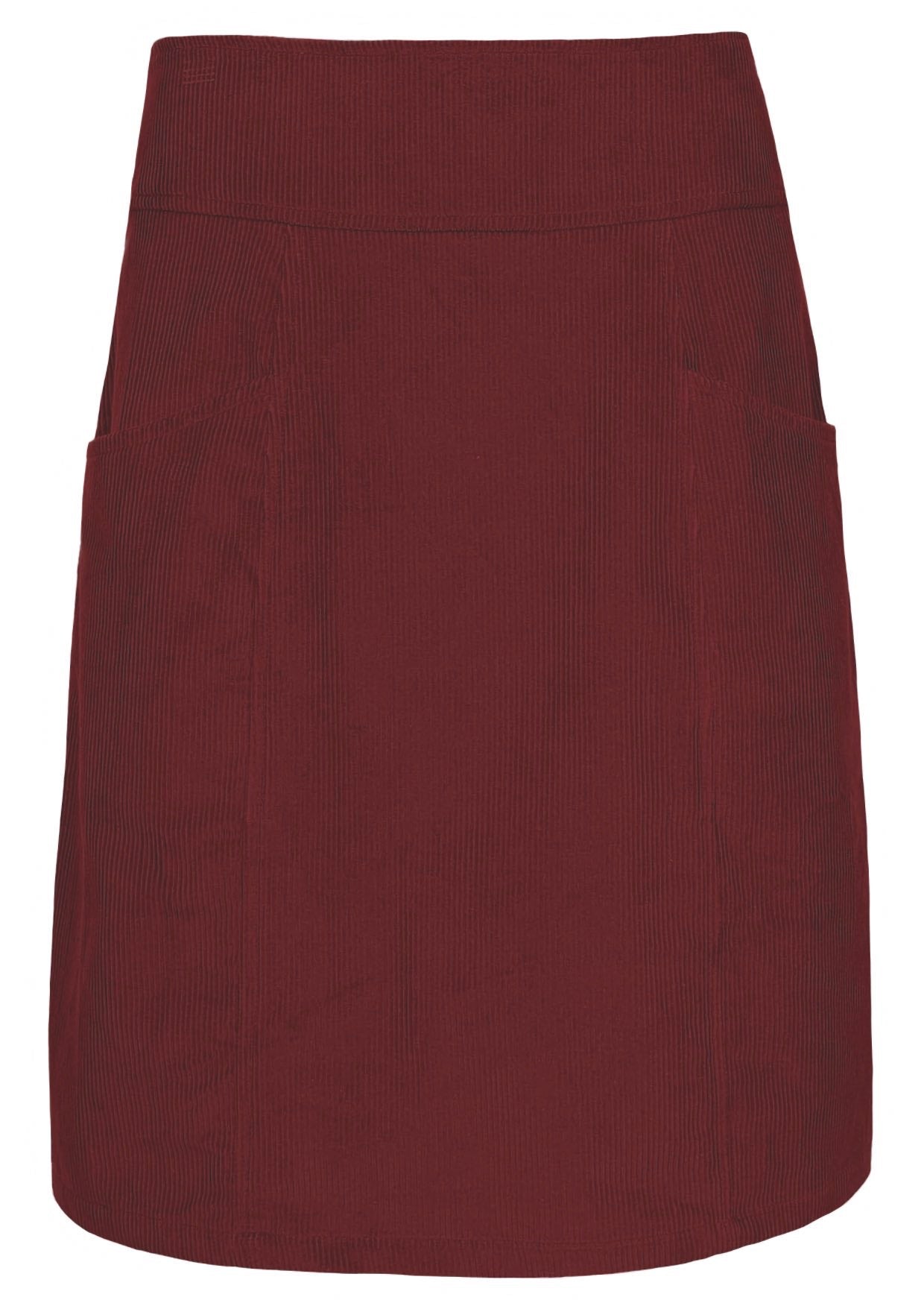 Front mannequin photo of cotton corduroy A-line skirt with pockets