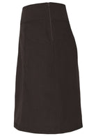 Side mannequin photo of chocolate brown cotton corduroy A-line skirt with pockets and side zip