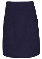 Dark blue cotton corduroy A-line knee length skirt with pockets