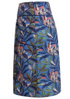 Side mannequin photo of cotton A-line skirt with contrasting piping, side zip and pockets