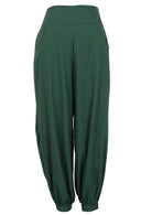 Green cotton loose fit pants with buttoned  ankle cuff