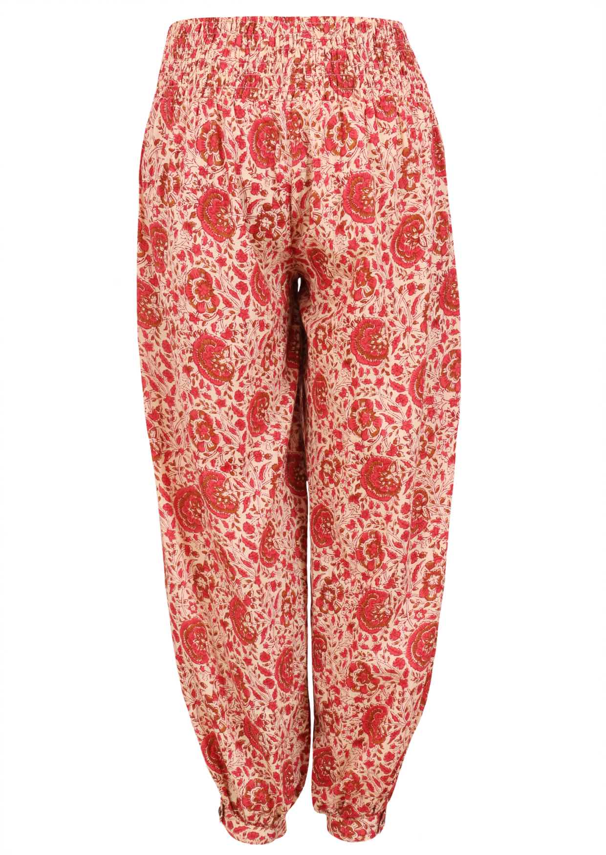 Cream based warm floral print harem pants with elasticated back waistband