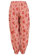 Cream based warm floral print harem pants with elasticated back waistband