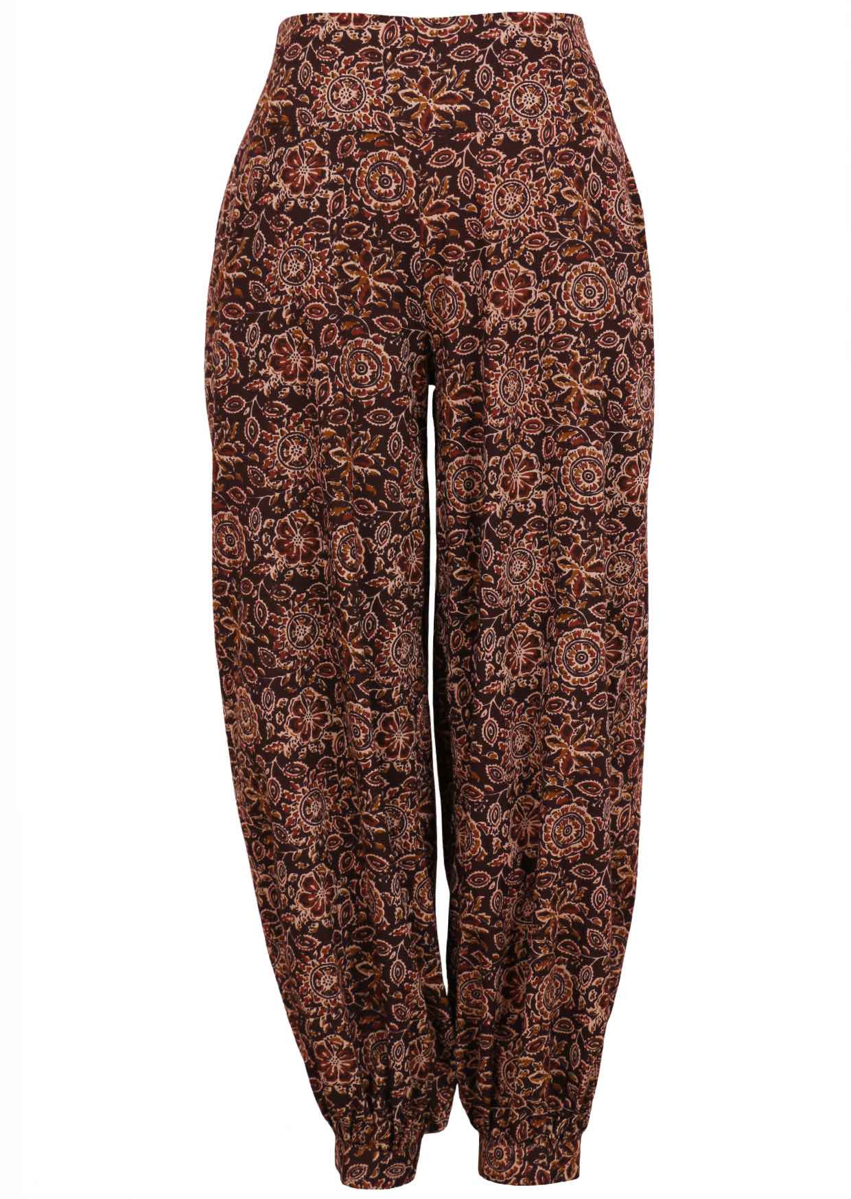 Lightweight 100% cotton harem pants with buttoned ankle, wide flat front waistband and pockets