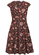 Black based traditional Indian floral print cotton dress with V-neckline.