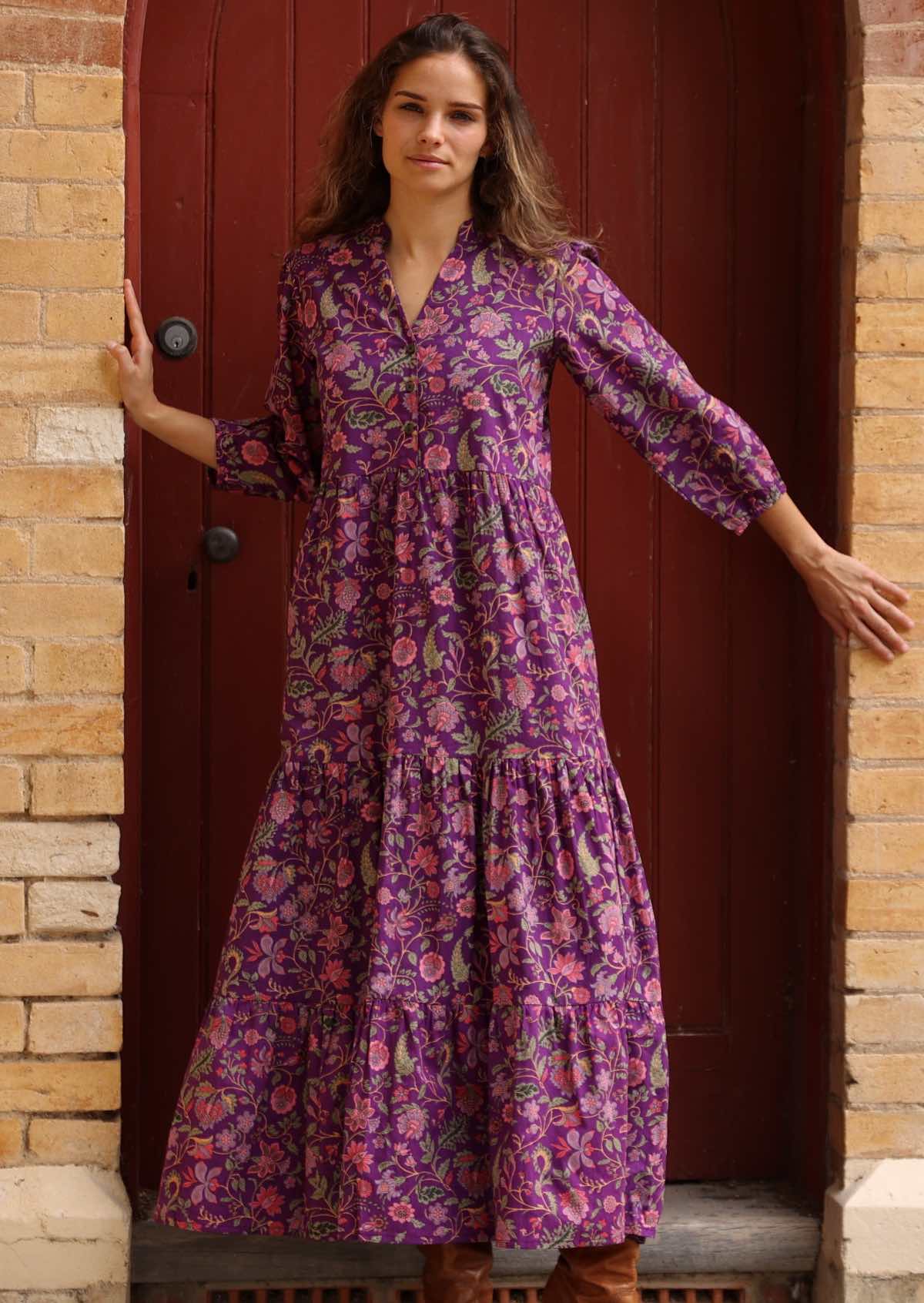 100% cotton tiered maxi dress with hidden side pockets