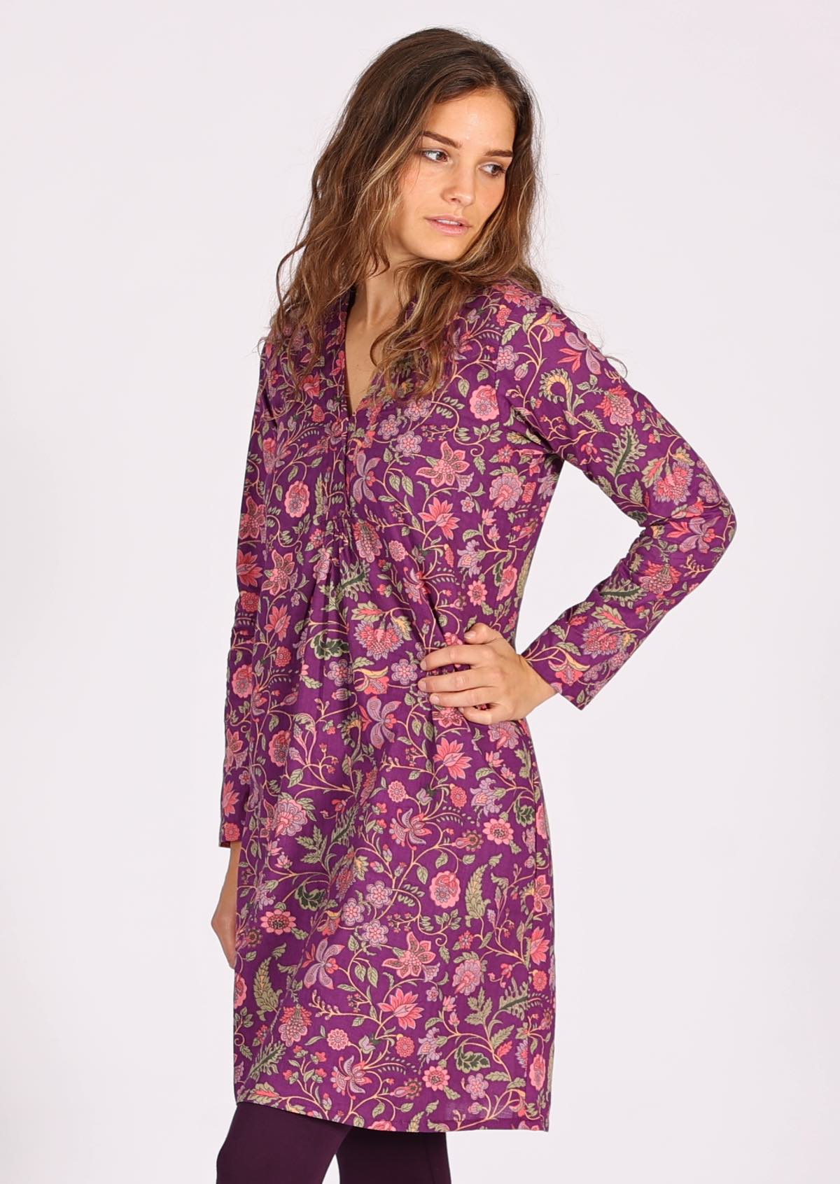 Cotton shirt dress in sweet purple floral print
