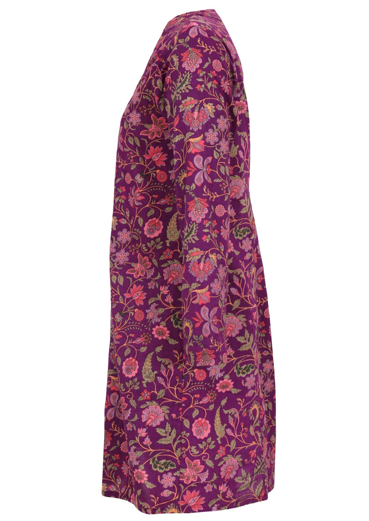 Purple floral print cotton long sleeve tunic