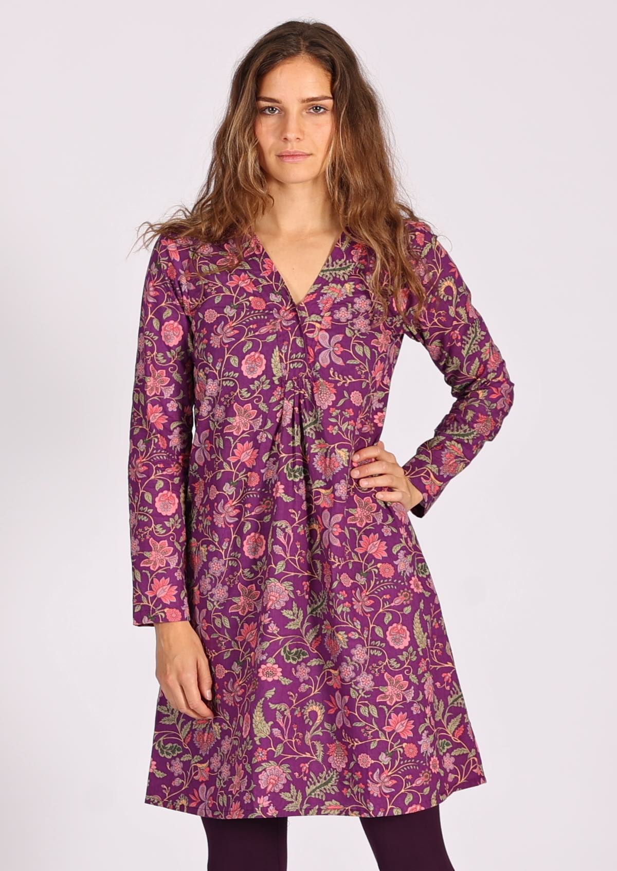 Long sleeve cotton tunic with V-neckline