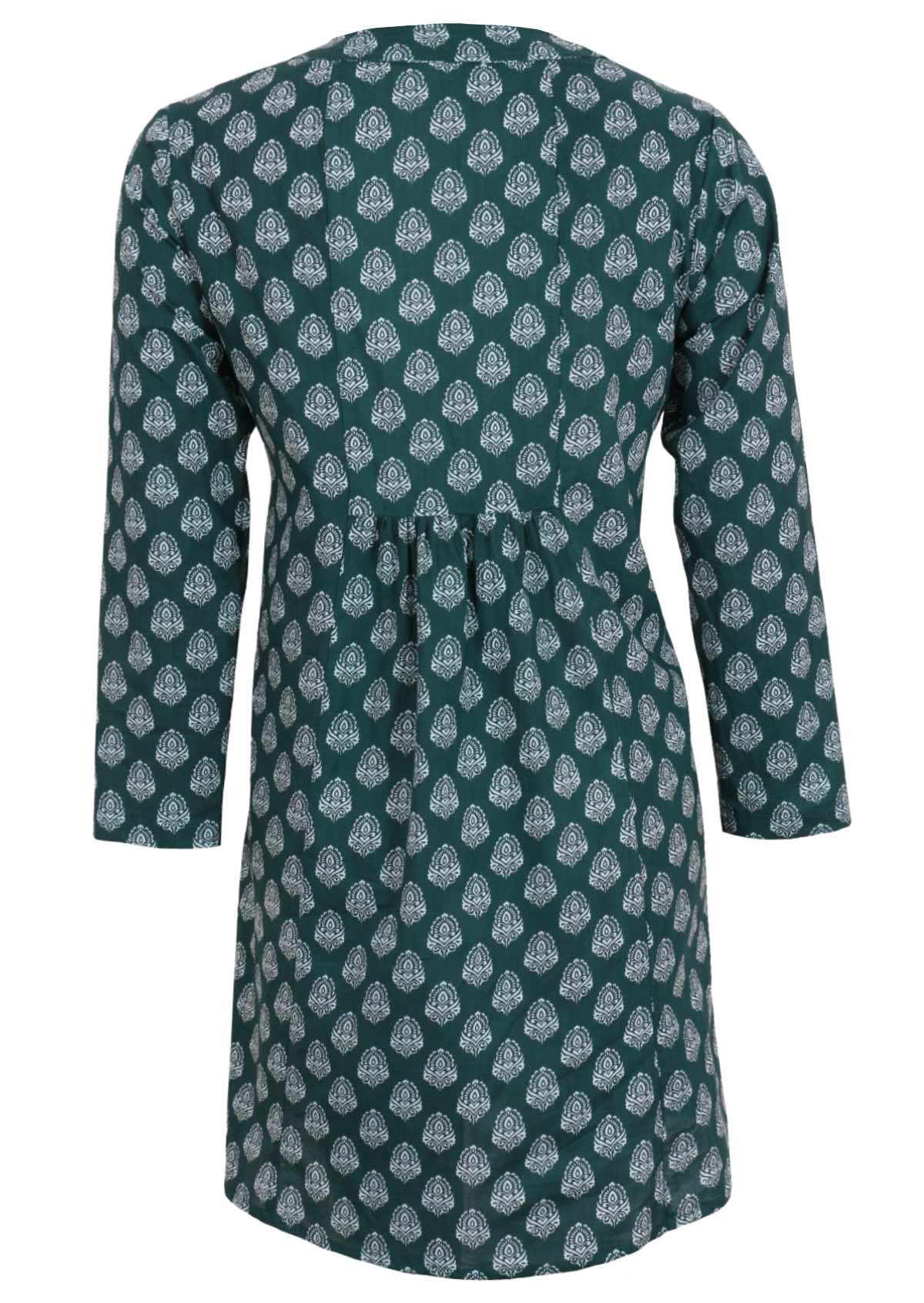 Cotton tunic with delicate white print on dark green base