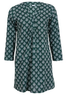 Dark green base cotton long sleeve tunic with V-neckline