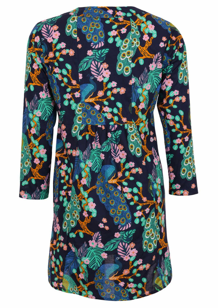 Cotton Apollo Tunic Blue Green Peacock Print | Karma East Australia