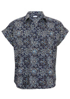 100% cotton floral printed relaxed fit cotton top with collar and short folded cuff sleeves