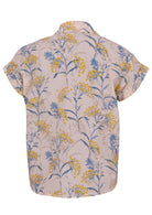 Lightweight 100% cotton top in neutral with V neckline, collar and short folded sleeves