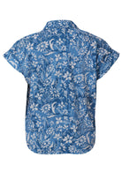 Back mannequin photo cotton relaxed fit short sleeve top in blue floral print