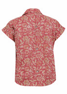 Lightweight 100% cotton top in warm rose pink with V neckline, collar and short folded sleeves