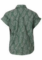 Lightweight 100% cotton top in sage green with V neckline, collar and short folded sleeves