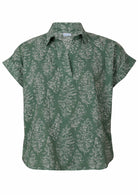 100% cotton floral printed relaxed fit cotton top with collar and short folded cuff sleeves