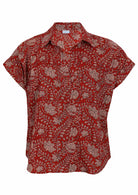 100% cotton floral printed relaxed fit cotton top with collar and short folded cuff sleeves