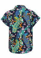 Lightweight 100% cotton top in navy blue with V neckline, collar and short folded sleeves