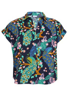 100% cotton floral printed relaxed fit cotton top with collar and short folded cuff sleeves
