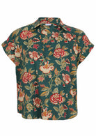 100% cotton floral printed relaxed fit cotton top with collar and short folded cuff sleeves