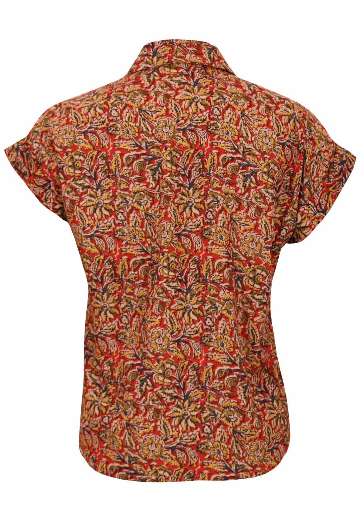 Short-sleeve shirt with a collar in a rust based earthy print