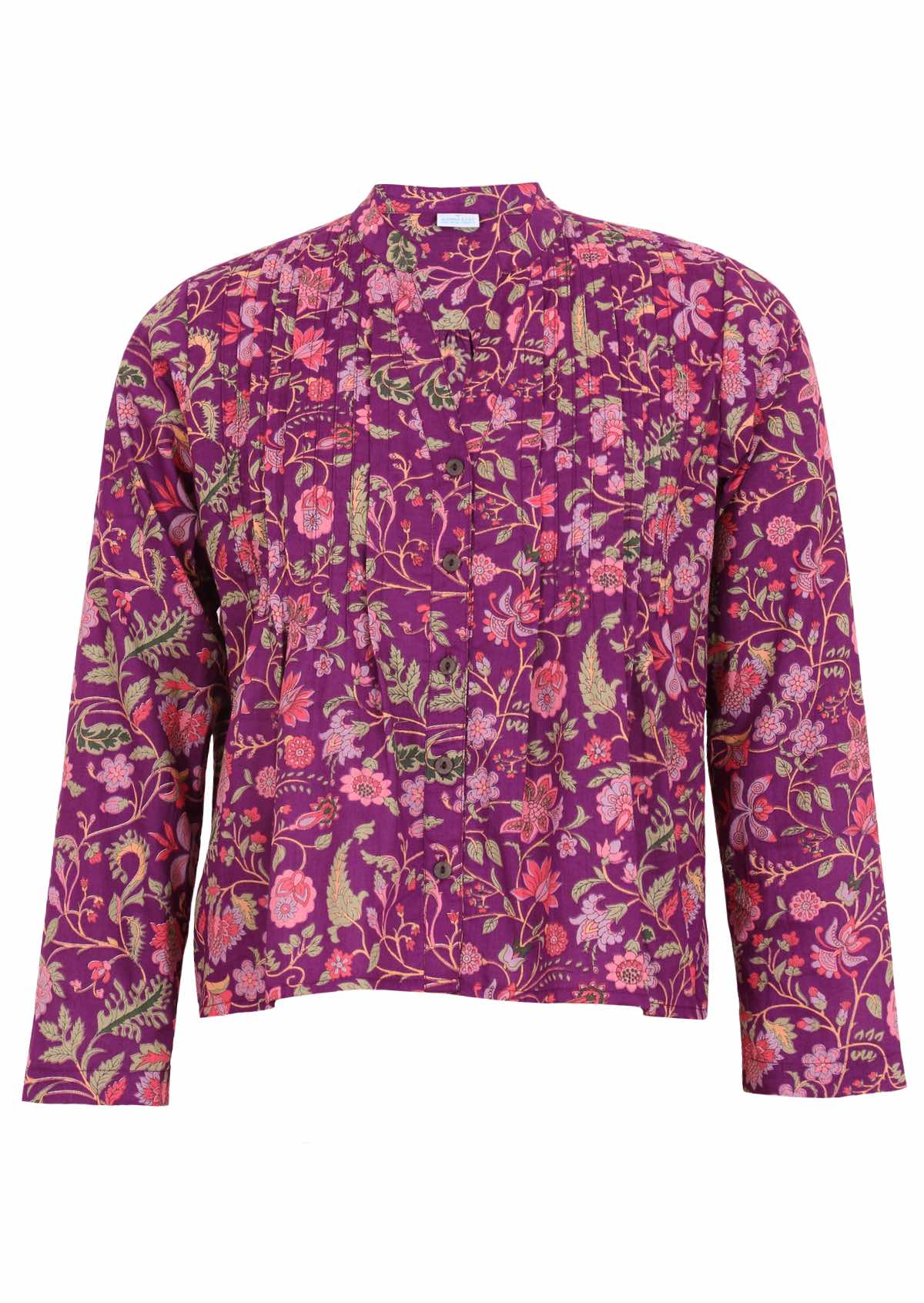 Purple base sweet floral print cotton button through shirt
